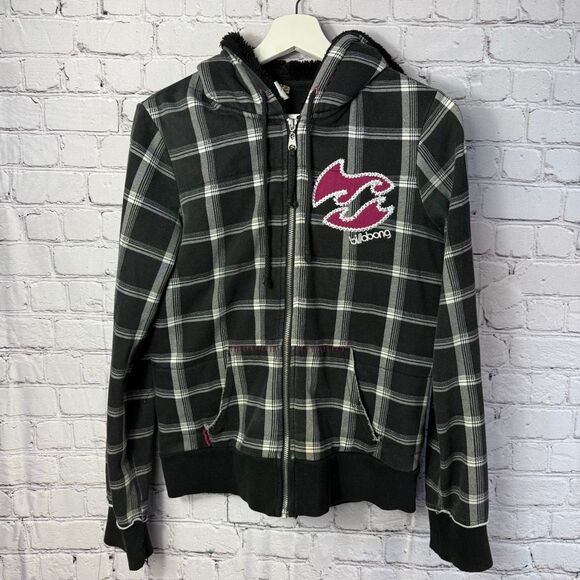 Vintage Billabong Roxy Style Striped Sherpa Lined Full Zip Hoodie Size Large - Picture 1 of 13